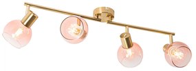 Ponto art déco dourado com vidro rosa 4-light - Vidro Art Deco