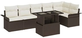 vidaXL Conjunto de Sofá de Jardim de 7 Peças com Almofadas Marrons em Rattan Poliéster