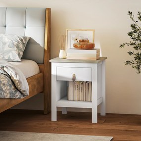 Mesa de Cabeceira Moderna Mesa de Cabeceira com 1 Gaveta Compartimento Aberto Puxador de PU 45x40x55 cm Branco