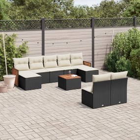10 pcs conjunto sofás de jardim c/ almofadões vime PE preto