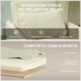 Poltrona Cama Estofado em Veludo Ecológico com Encosto Ajustável 3 Níveis 6 Bolsos Laterais 74x85,5x82 cm Bege