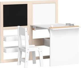 AIYAPLAY Mesa e Cadeira Infantil Mesa para Crianças com Cadeira Ardósias Dobrável Prateleiras e Rolo de Papel Branco | Aosom Portugal