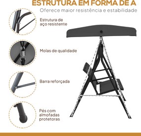 Baloiço de Jardim Exterior de 3 Lugares com Toldo Reclinável Assento Respirável e Estrutura de Aço 175x118x159 cm Preto