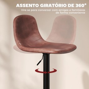 Conjunto 2 Bancos de Bar Reguláveis em Altura 84-104 cm com Encosto e Apoio para os Pés Estofadas em PU Giratórias em 360° Castanho
