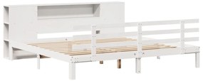 Cama com estante sem colchão 180x200 cm pinho maciço branco