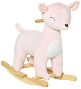 Baloiço Infantil de Cervo para Crianças acima de 3 Anos Baloiço com Sons Realistas de Pelúcia e Base de Madeira Carga 45kg 68x35,5x64cm Rosa