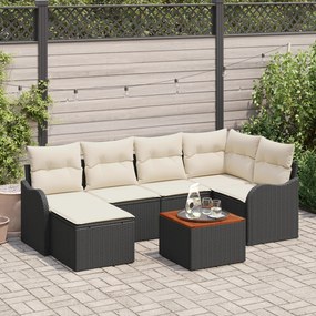 Conjunto de Sofá de Jardim vidaXL de 7 Peças com Almofadas Preto de Ra