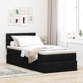 Cama otomana com colchão 90x200 cm tecido preto