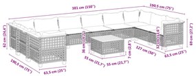 11 pcs conjunto sofás de jardim c/ almofadões vime PE preto