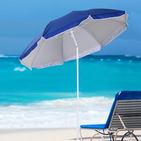 Chapéu de Sol de Praia Grande Ø160 cm Chapéu de Sol de Exterior com Ângulo Ajustável Proteção UV Impermeavel e Bolsa de Transporte Azul