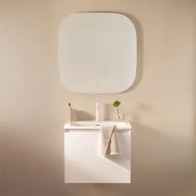 Conjunto De Móvel De Casa De Banho Suspenso Em Madeira Com Lavatório Integrado Macrae Branco & Quadrado Led E Anti-embaciamento 75x75 Cm - Sklum