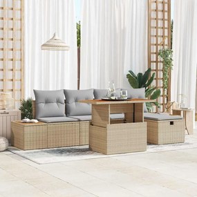 vidaXL Conjunto de Sofá de Jardim com 6 Peças e Almofadas Bege Vime PE