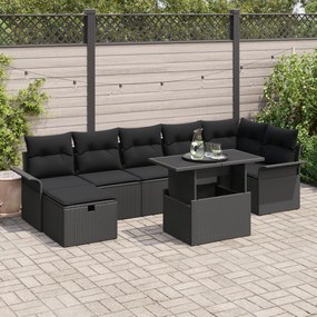 Conjunto de Sofá de Jardim de 8 Peças com Almofadas Preto Rattan Sinté