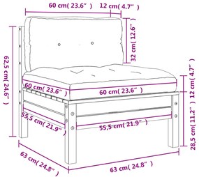 Sofá s/ braços jardim c/ almofadões 2pcs madeira douglas maciça