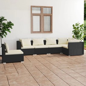 vidaXL 6 pcs conjunto lounge de jardim c/ almofadões vime PE preto