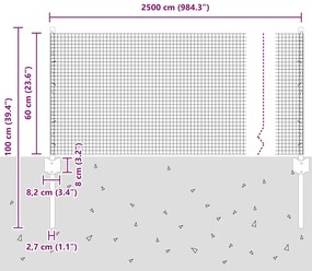 Cerca de Arame Soldado com 11 Postes em U Cinza 0.6x25 m Aço
