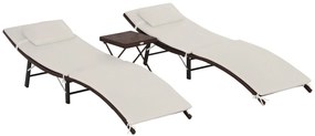 2 espreguiçadeiras 196x61x53cm com mesa de centro 40x40x40cm dobrável