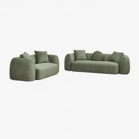 Conjunto De Sala Com Sofá Modular De 2 Peças E Poltrona Em Chenille Coco Chenille Verde Sálvia - Sklum