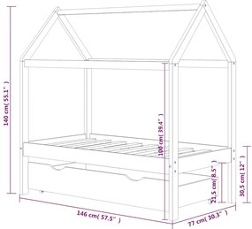 Cama p/ crianças c/ gaveta 70x140 cm pinho maciço cinza-escuro