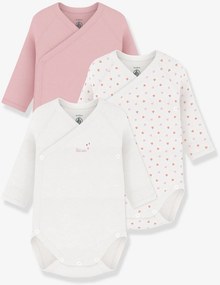 Lote de 3 bodies cruzados de mangas compridas PETIT BATEAU rosa