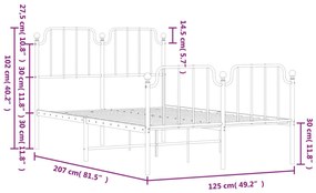 Estrutura de cama com cabeceira e pés 120x200 cm metal branco