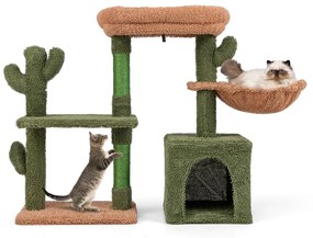 Arranhador Gatos de Cactos 81cm com Almofada Lavável Postes de Arranhar Verde e Castanho