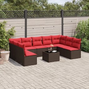 vidaXL 10 pcs conj. sofás jardim com almofadões vime PE castanho