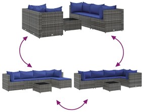 6 pcs conjunto lounge de jardim c/ almofadões vime PE cinzento