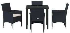 Conjunto de Jantar de Jardim de 5 Peças Preto em Rattan Sintético