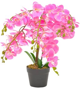 Planta orquídea artificial com vaso 60 cm rosa