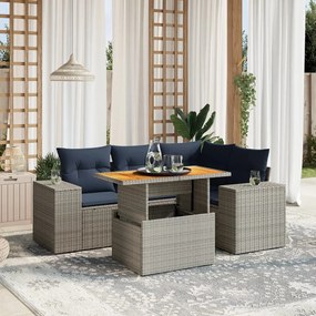 vidaXL 5 pcs conjunto sofás p/ jardim c/ almofadões vime PE cinzento
