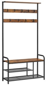 Armário entrada corredor com 9 ganchos 30 x 85 x 180,5 cm Castanho Vintage + preto