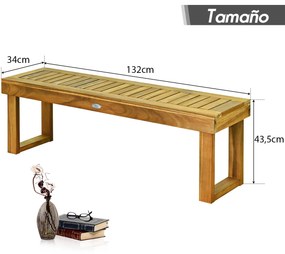 Banco de jardim de madeira de acácia para pátio com assento de ripas sem encosto para Jardim Varanda 132 x 34 x 43,5 cm Teca
