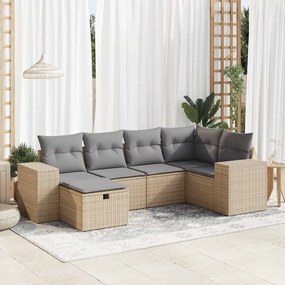 6 pcs conjunto de sofás p/ jardim com almofadões vime PE bege
