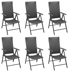 7 pcs conjunto de jantar para jardim vime PE preto