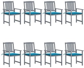 Cadeiras de jardim c/ almofadões 8 pcs acácia maciça cinzento