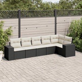 6 pcs conjunto sofás de jardim c/ almofadões vime PE preto