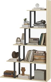 Estante-biblioteca divisória de ambientes em estilo industrial 102 x 30 x 160 cm, em forma de escada, com 5 prateleiras, cor carvalho