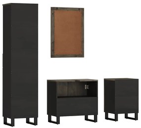 Conjunto mobiliário casa banho 4 pcs madeira maciça preto manga