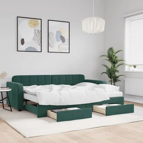 Sofá-cama c/ gavetão e gavetas 80x200cm veludo verde-escuro