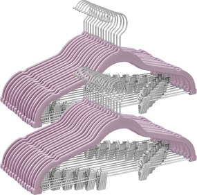 Conjunto 30 Cabides de veludo com clipes ajustáveis lilás lavanda