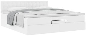 Estrutura de cama otomana com colchão branco couro falso