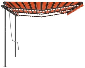 Toldo retrátil manual com LED 6x3 m laranja e castanho