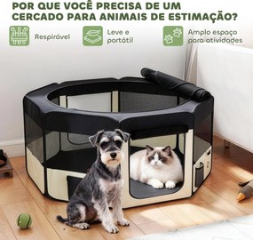 Parque Dobrável para Cães e Gatos Cercado Portátil para Animais Pequenos em Tecido Oxford Impermeável com 2 Portas Ø90x41 cm Preto