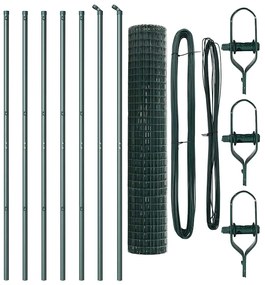 Cerca Euro com 7 Postes 1,5x10 m em Aço Galvanizado Verde