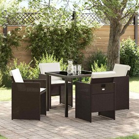 vidaXL Conjunto de Jantar de Jardim 5 Peças com Almofadas Rattan PE Castanho