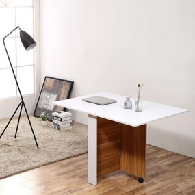 Mesa de Sala de Jantar Dobrável com Rodas Mesa Multifuncional para Sala de Jantar 120x80x73cm Branco e Teca
