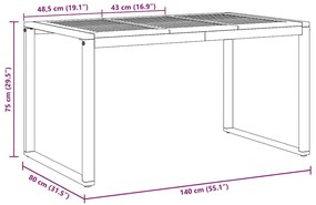 Mesa de Jantar ao Ar Livre vidaXL Cinza 140x80x75 cm Aço e Madeira Sól