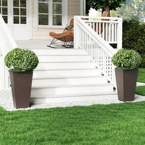 Conjunto de 2 vasos quadrados altos 29,5 x 29,5 x 57 cm com rega automática, cubo interior removível e orifícios de drenagem Castanho