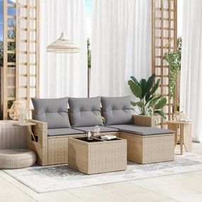 vidaXL 4 pcs conjunto de sofás para jardim c/ almofadões vime PE bege